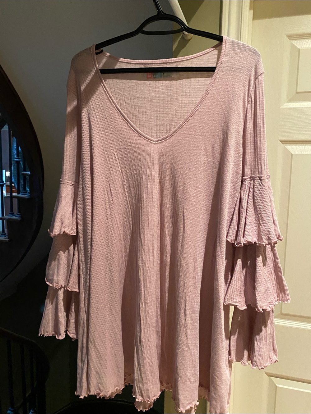 Free People Pale Pink Tiered Ruffle Sleeve Swim Coverup
